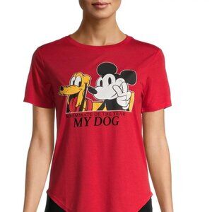 2/$30 Disney Mickey Mouse & Pluto Red Scoop neck Cap Sleeve Womens Tshirt Large